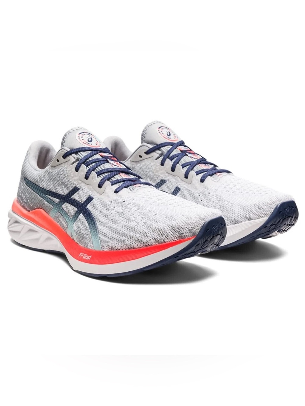 ASICS White Navy Running Shoes with Coral Accent